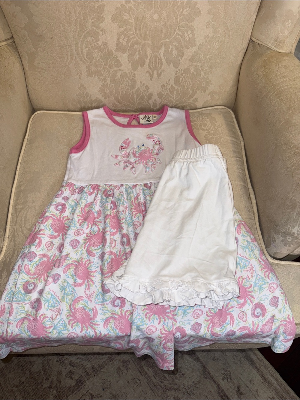 Girls Pink & White Crab-Print Set